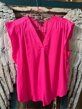 Vince Camuto Neon Pink Cap-Sleeve V-Neck Blouse